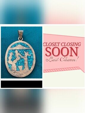MEXICANA Turquoise Blue Inlay Mexican Scene Pendant